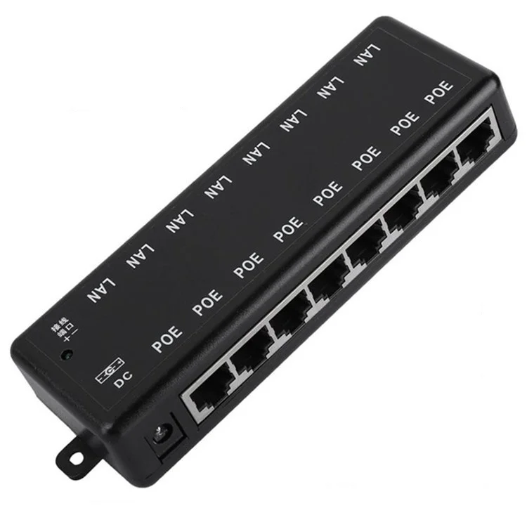 Passive POE injector 8 port black 10/100/1000Mbps Power over Ethernet PoE patch panel for IP Camera, VOIP, WiFi AP