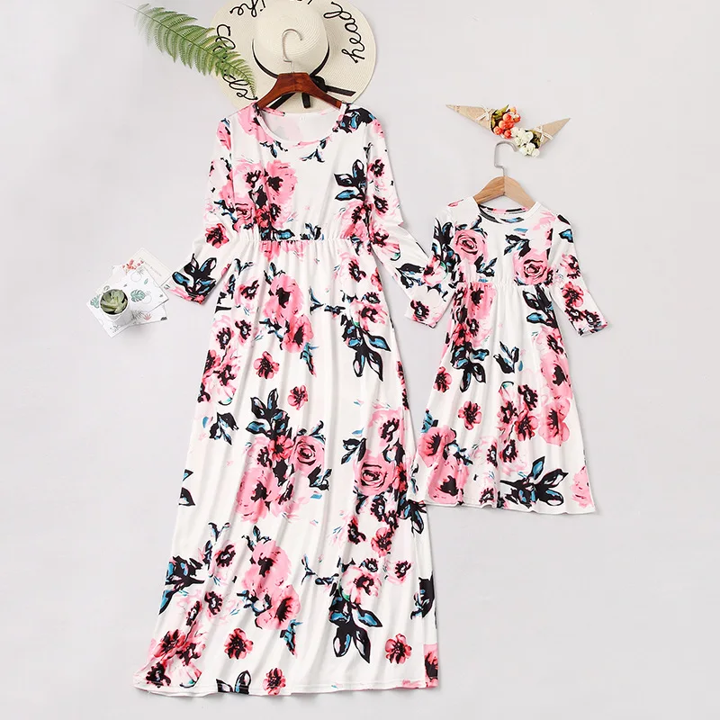 
Mommy and me floral dress long sleeves dress for baby girls clothing 
