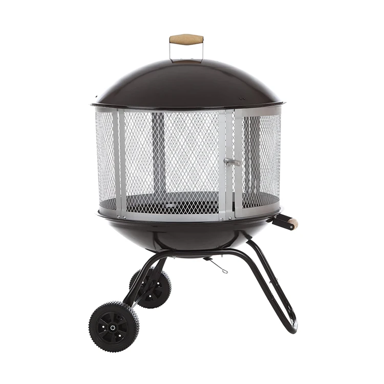 28 Inch Round Outdoor Steel Fire Pit Wood-Burning Fire Pit With Wheels