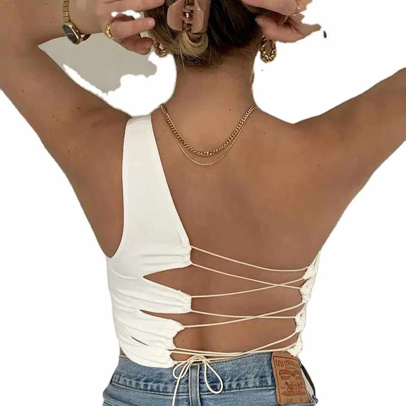 
Summer Women Girl Lady One Shoulder Vest Top With Single Shoulder Strap With Solid White Black Sexy Slim Fit Nightclub 