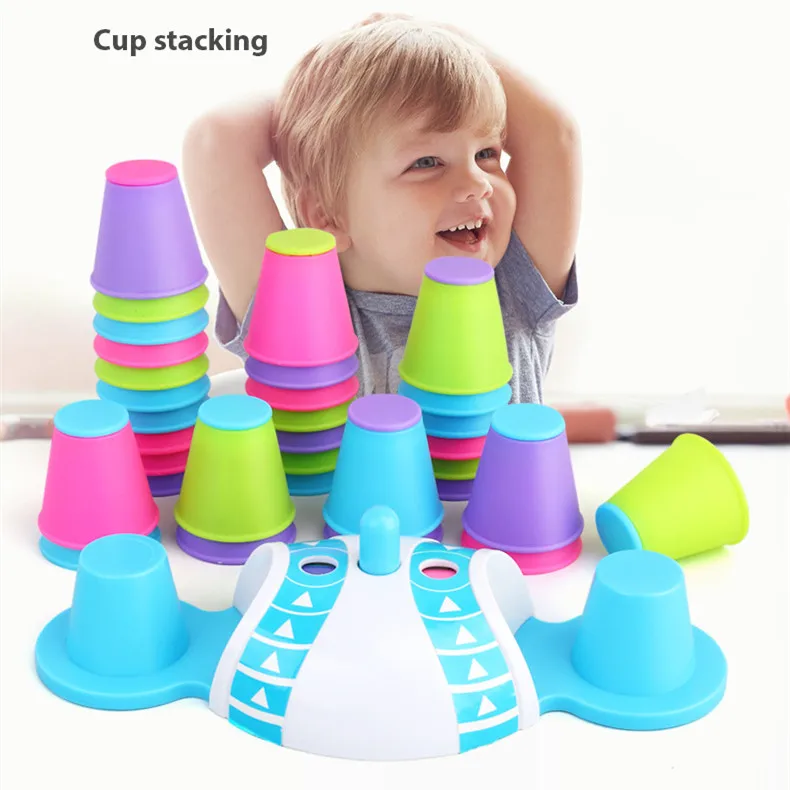 Wholesale Plastic Stacking Cups Toys Speed Game Digital Color Puzzle Stacking Cups Baby Gifts