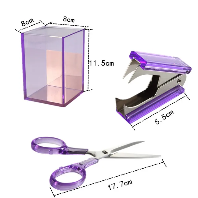 High Quality Transparent purple Acrylic Office Supplies Custom Office Table Stationery Set