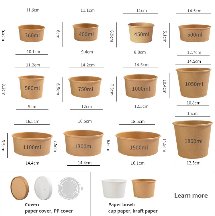 100% Eco Friendly Disposable Brown Kraft Paper Salad Bowl With Lid