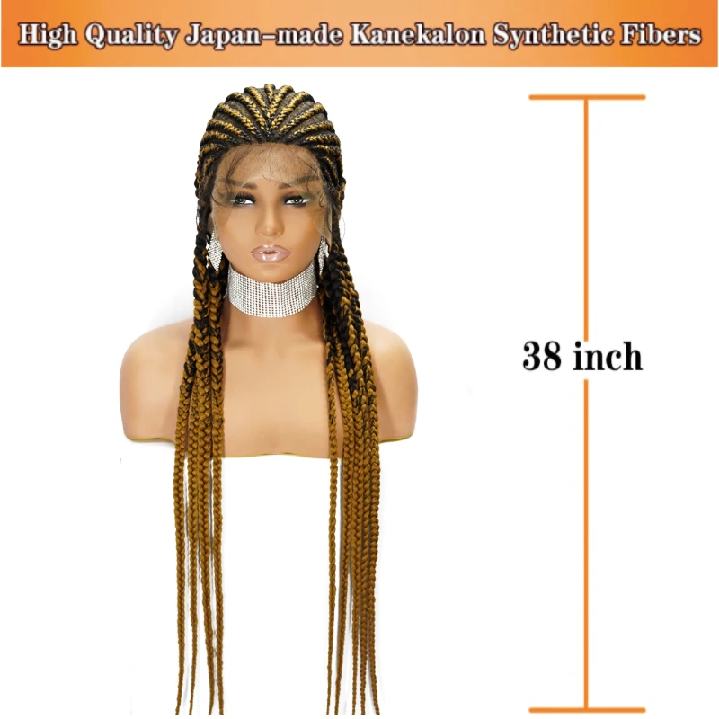 Box Braided Wigs Synthetic Full Lace Front Wig for Black Women Cornrow Braids Lace Wigs with Baby Hair perruque tresses