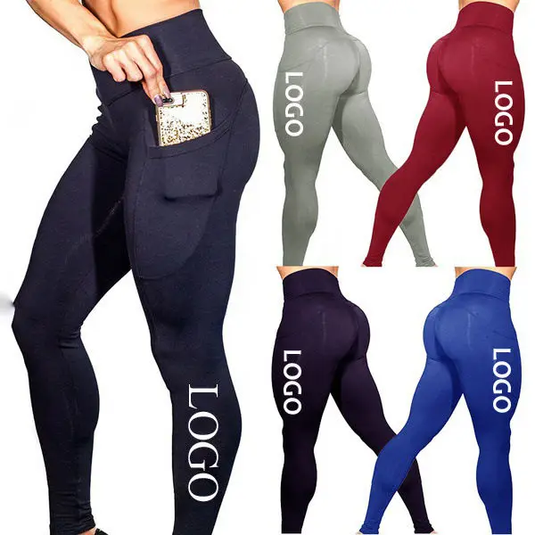 OEM Custom Logo Fitness Sports Women Leggings With Pockets High Waist Gym Yoga Tight Pants For Women