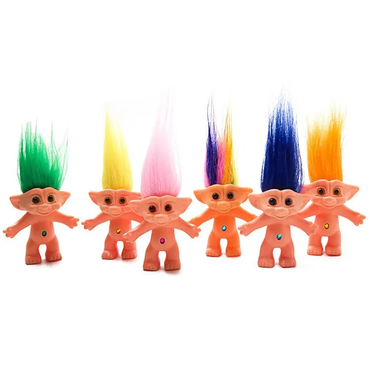 Promotional Creative Colorful Troll Doll Hair With Diamonds Plastic PVC Keychain Cute Smiling Elf Toys Children Gifts Cute Funny