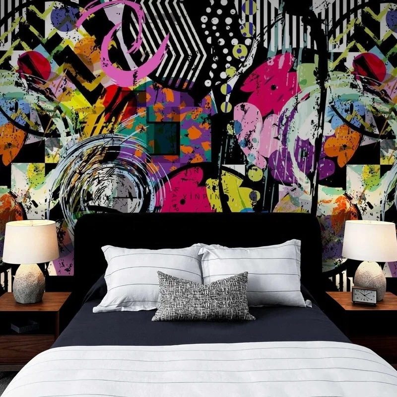 Modern bedroom graffiti decoration design wallpaper for kids room