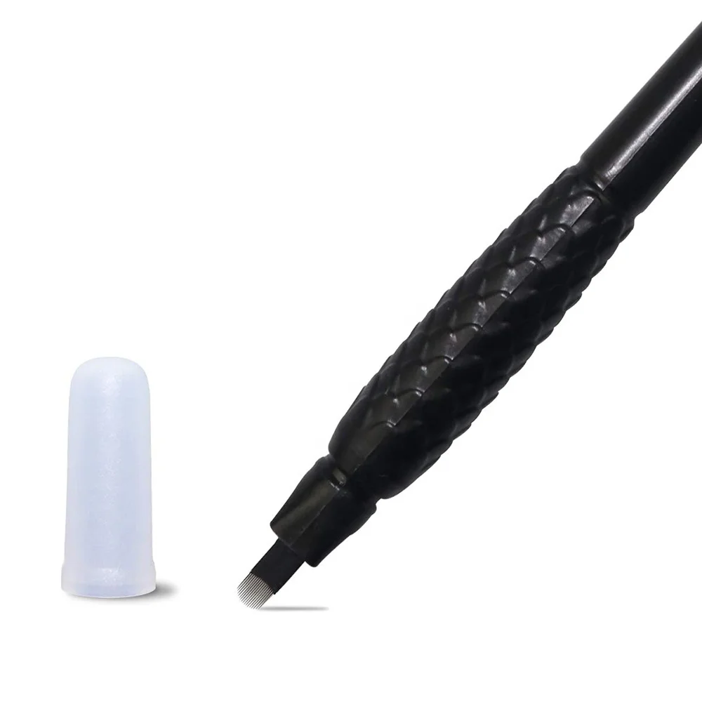Nano micro 0.15mm 18U black blade Pink/Black Disposable Microblading Pen with Ring Ink Cup For Permanent Makeup Eyebrows