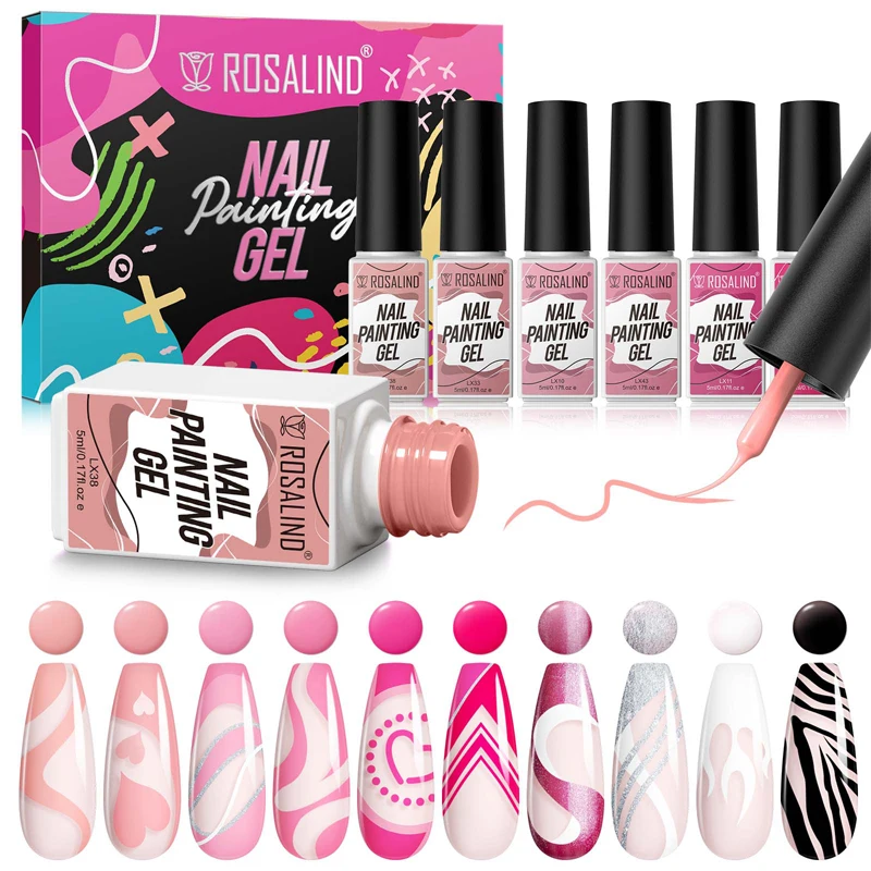 Rosalind oem private label manicure resin gel varnish lacquer wholesale uv lamp curing 10pcs liner gel polish set for nails art