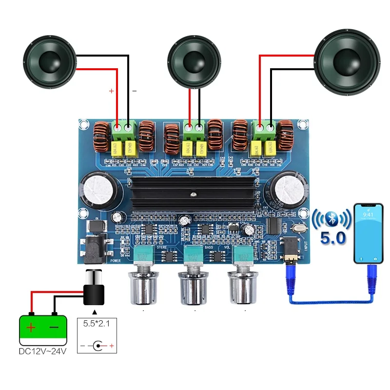 PCBA OEM Service TPA3116D2 80W+80W+100W 2.1 Channel TPA3116 Digital Power Amplifier Board Bass Subwoofer Amplifier Module