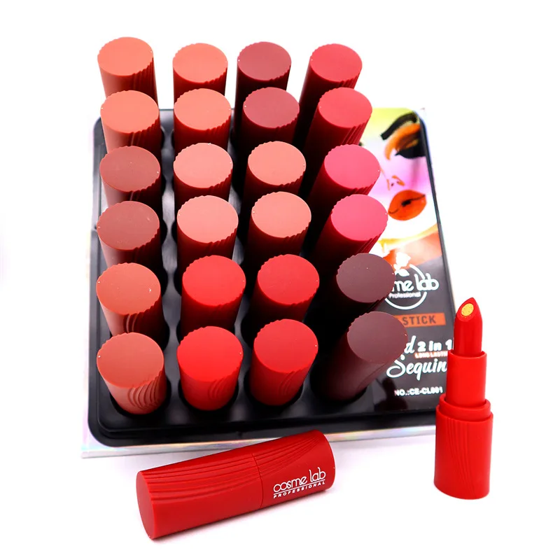 Internet celebrity two in one  mini lipstick  matte lipstick  red matte lipstick  12 Color does not fade lasting gold