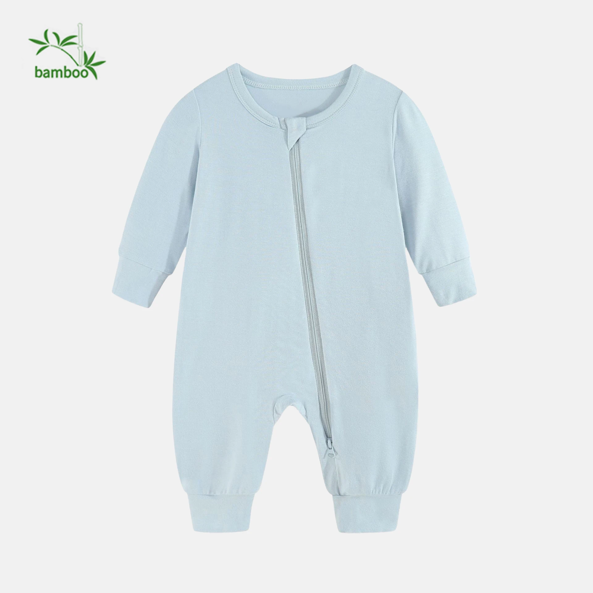 Custom 100% Bamboo Fiber Long Sleeves Zipper baby sleepwear pajama romper newborn sleepsuit infant jumpsuit onesie baby clothes