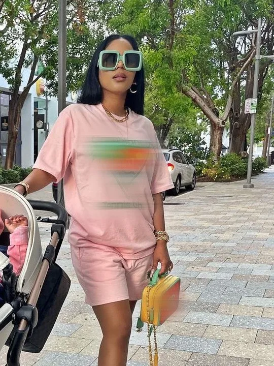 Designer clothes Branded short sleeve custom puff print tshirts shorts two piece set women clothing summer 2024