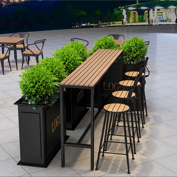 Leisure New Outdoor Furniture Balcony Metal Frame Plastic Wood Outdoor Coffee Bar Table