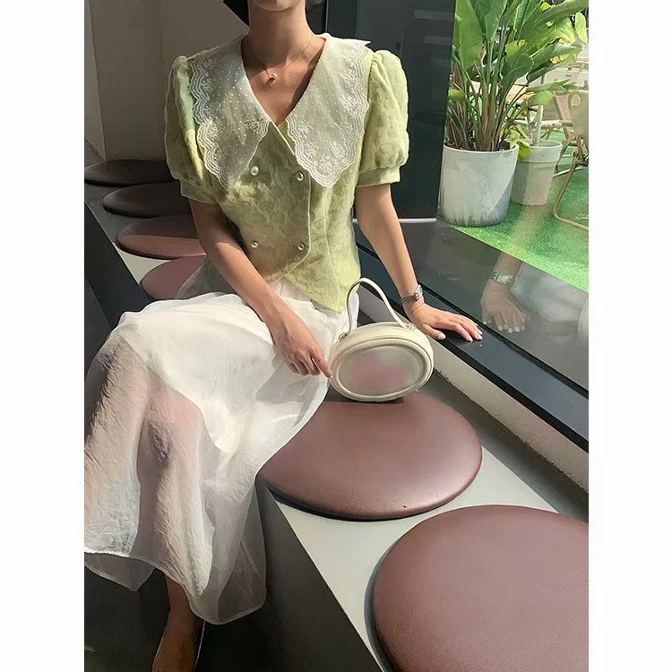 Front Tie White O-Neck Detachable Embroidery Flower White Organza Ladies Female Fake Collar For Dress Garment Accessories