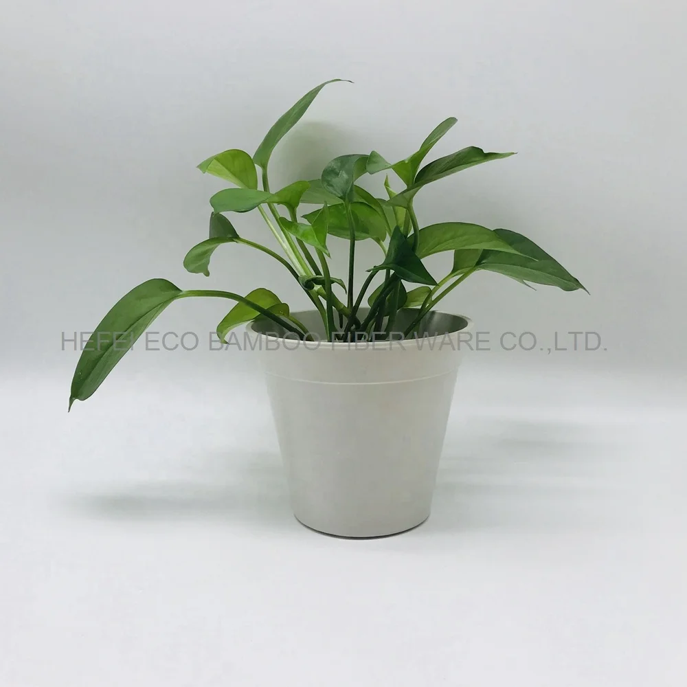 Biodegradable bamboo fiber flower pot custom print and color, eco friendly plant pot with Drainage Holes, Gardening pot outdoor