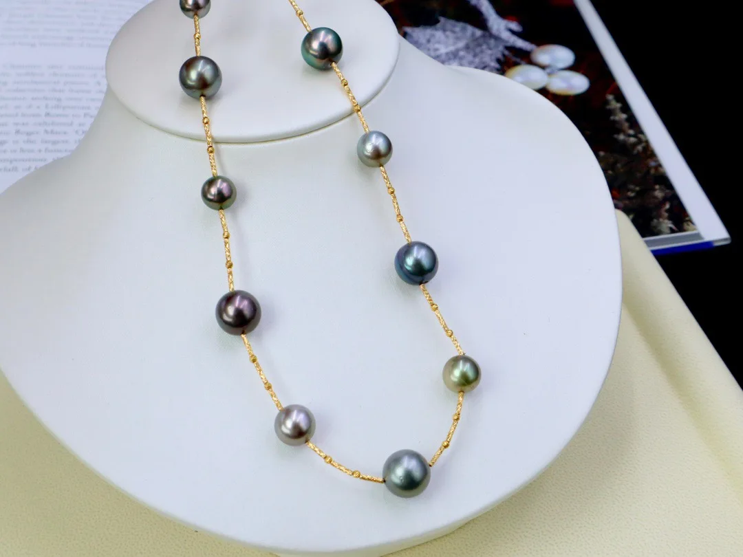 sea water real 18K gold material small large pearl arranged Tahitian tassel tail pearl necklace