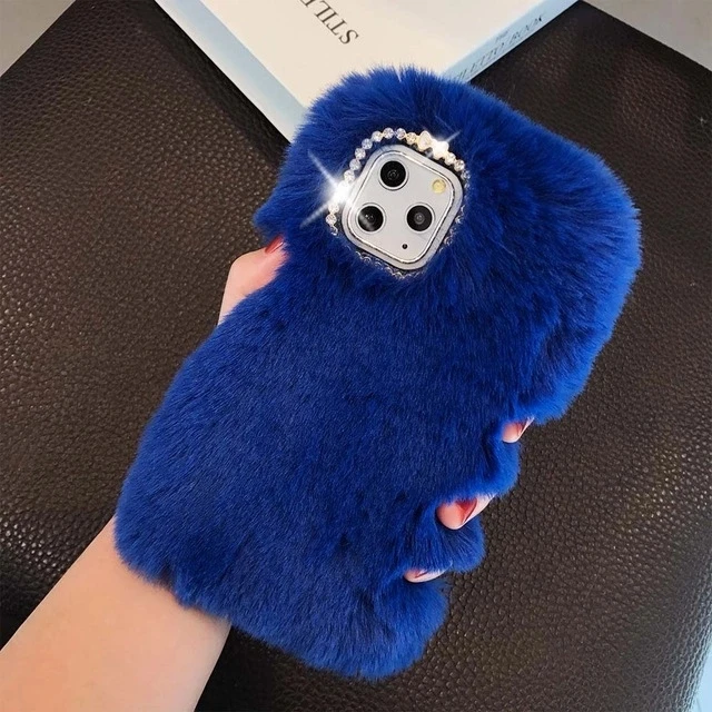 soft touch rabbit  toy back fur back for iphone 11 furry case,for iphone xr fluffy fur case blue
