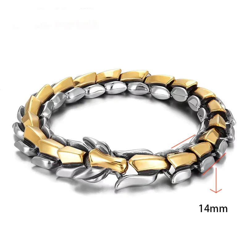 Stainless Steel Silver Color Gold Color Black Dragon Clasp Rock Chain Men Bracelet Bangle Hip-Hop Jewelry Gifts 2023 New Fashion