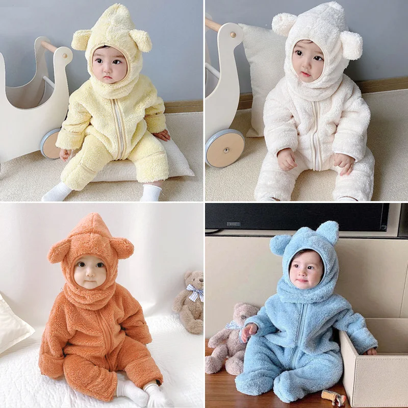 Wholesale newborn infant baby boys girls 0-12M lamb warm jumpsuits multi-color thickened little girls rompers pajamas