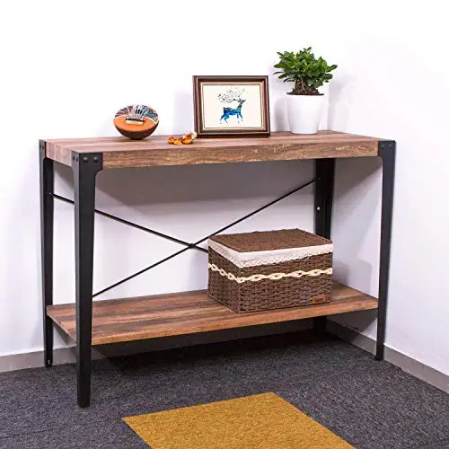 
high gloss antique wood tv console table with angle iron frame 