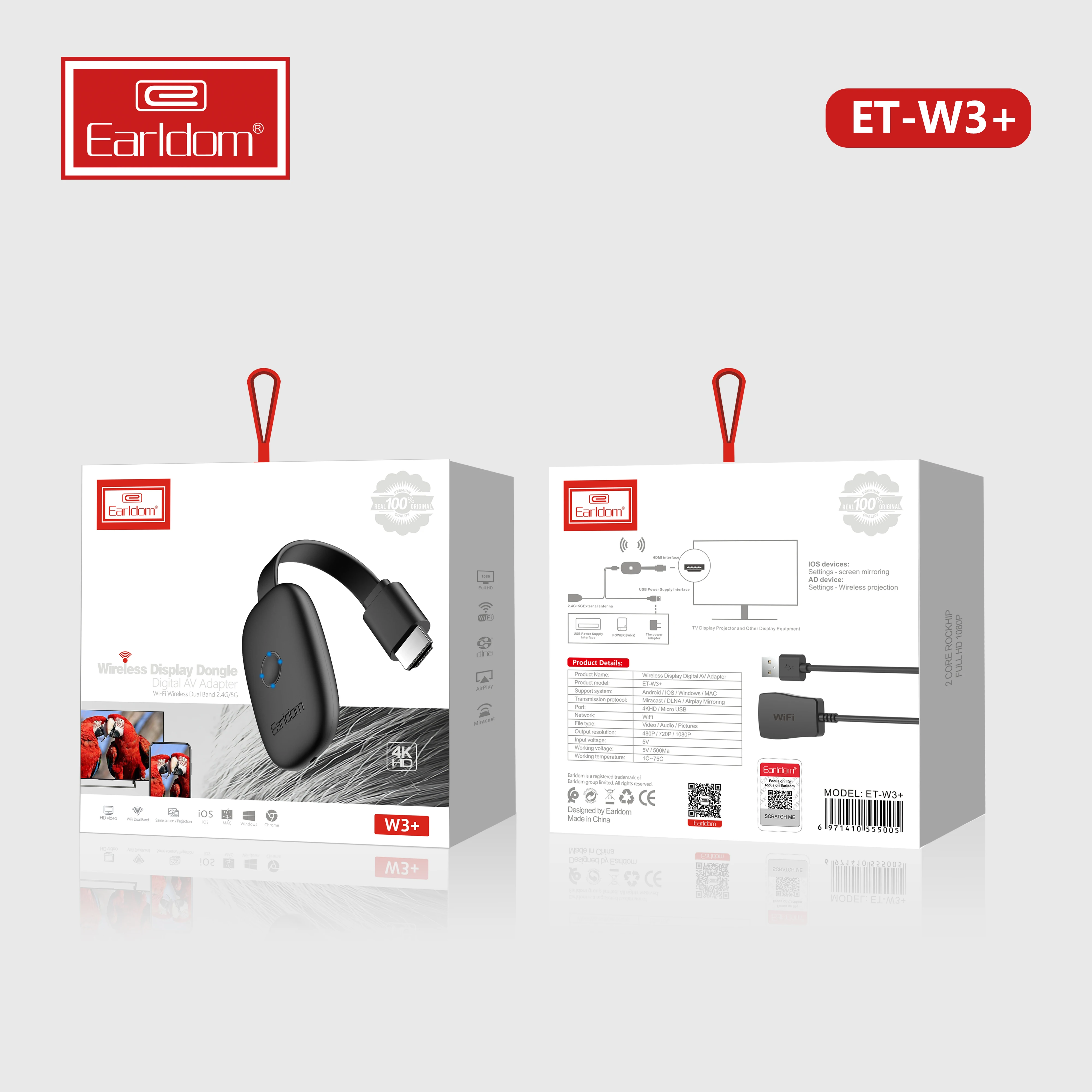 Earldom 1080P HD Беспроводной Wi-Fi дисплей Dongle Mirascreen Miracast Airplay DLNA приемник Anycast для Android