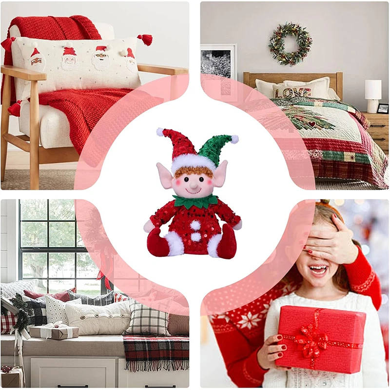 U437 Hot Sale Christmas Elf Doll Plush Sitting Toys for Winter Holiday Party Festival Decor and Gifts Custom Plush Elf Doll