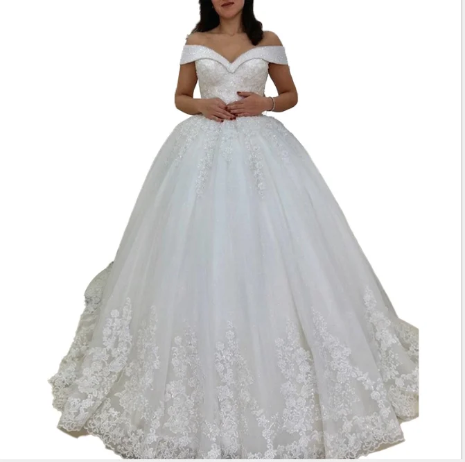  Мода v-образным вырезом Vestido De Noiva для невесты с фатиновой юбкой на свадьбу женщин Свадебные