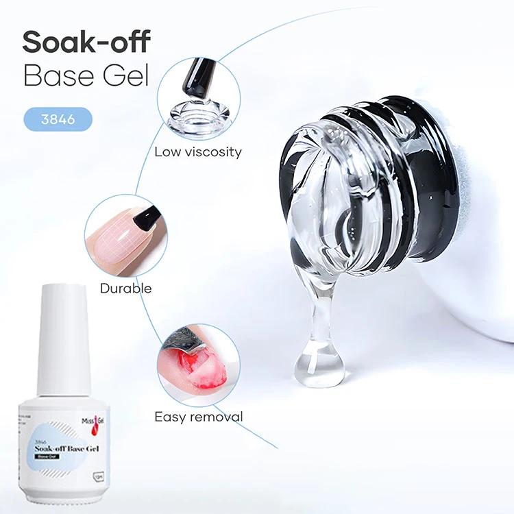 Oem Odm Custom Rubber Base Coat Gel Soak Off Uv Light Cured Vegan High-End Nail Gel Polish Clear Rubber Base