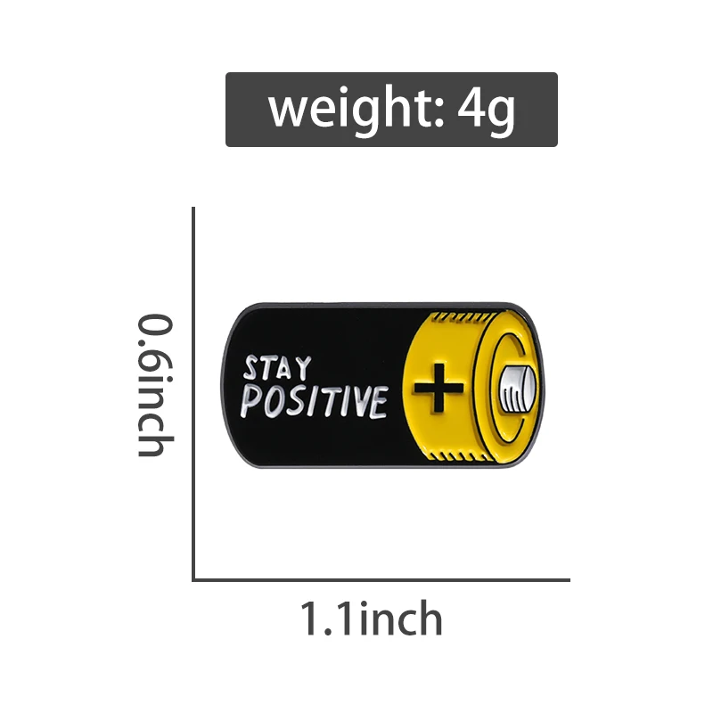 Stay Positive Enamel Pins Custom Funny Energy Battery Brooch Inspirational Lapel Badges For Backpack Decorative Party Jewelry