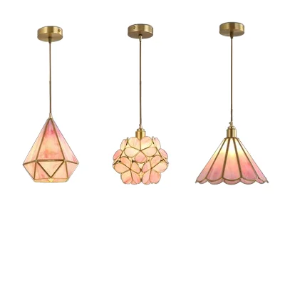 Modern minimalist Brass Lamp holder Pink water ripple bubbles glass Pendant Light chandelier for restaurant living room