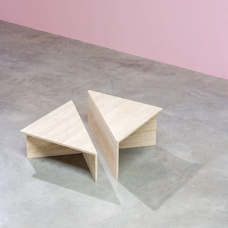 Modern minimalist luxury natural stone high-low combination tea table hotel living room travertine coffee table