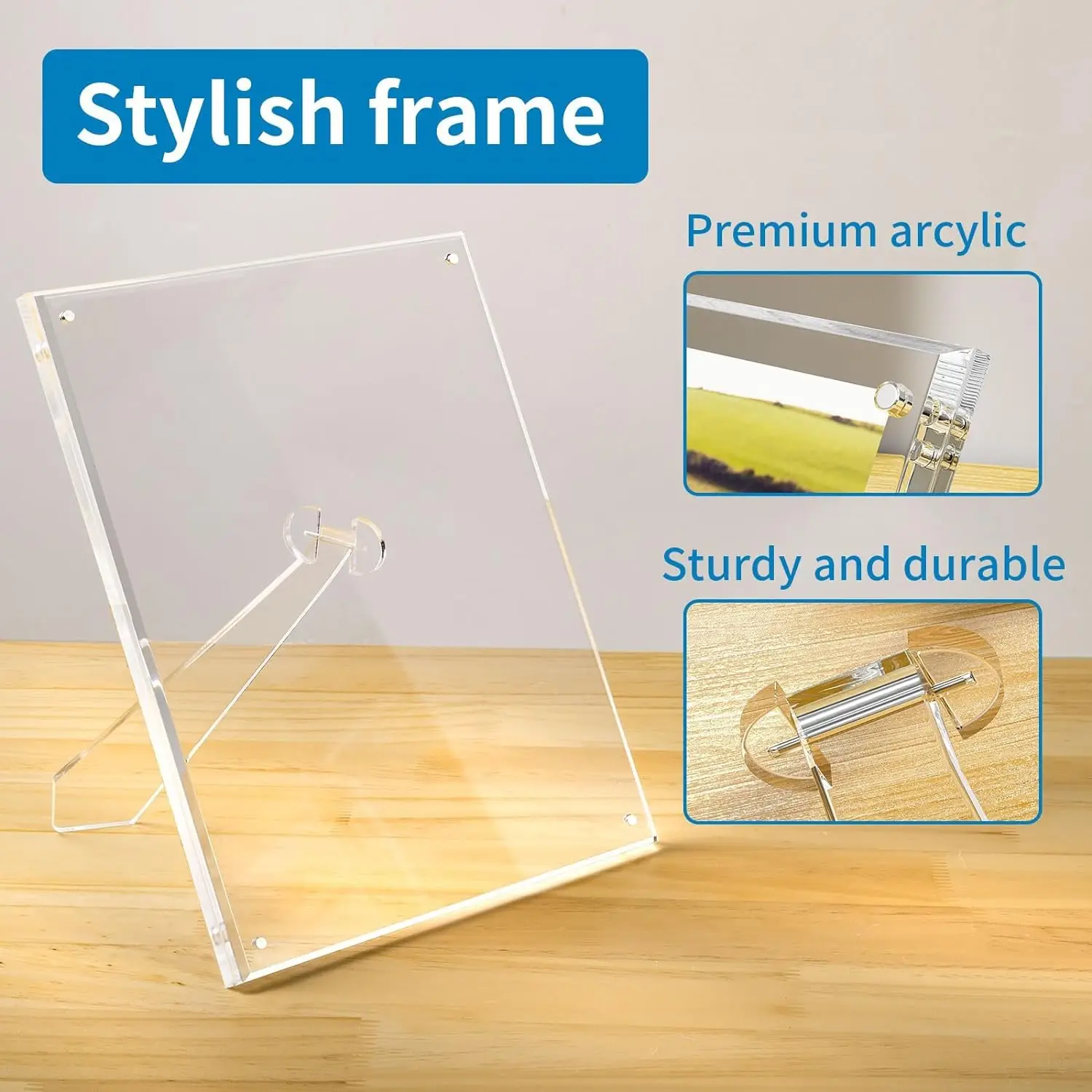 5x7 Acrylic Picture Frames, Clear Picture Frames with Stand, Magnetic Frame Acrylic Lucite Frameless for Home Desktop Display