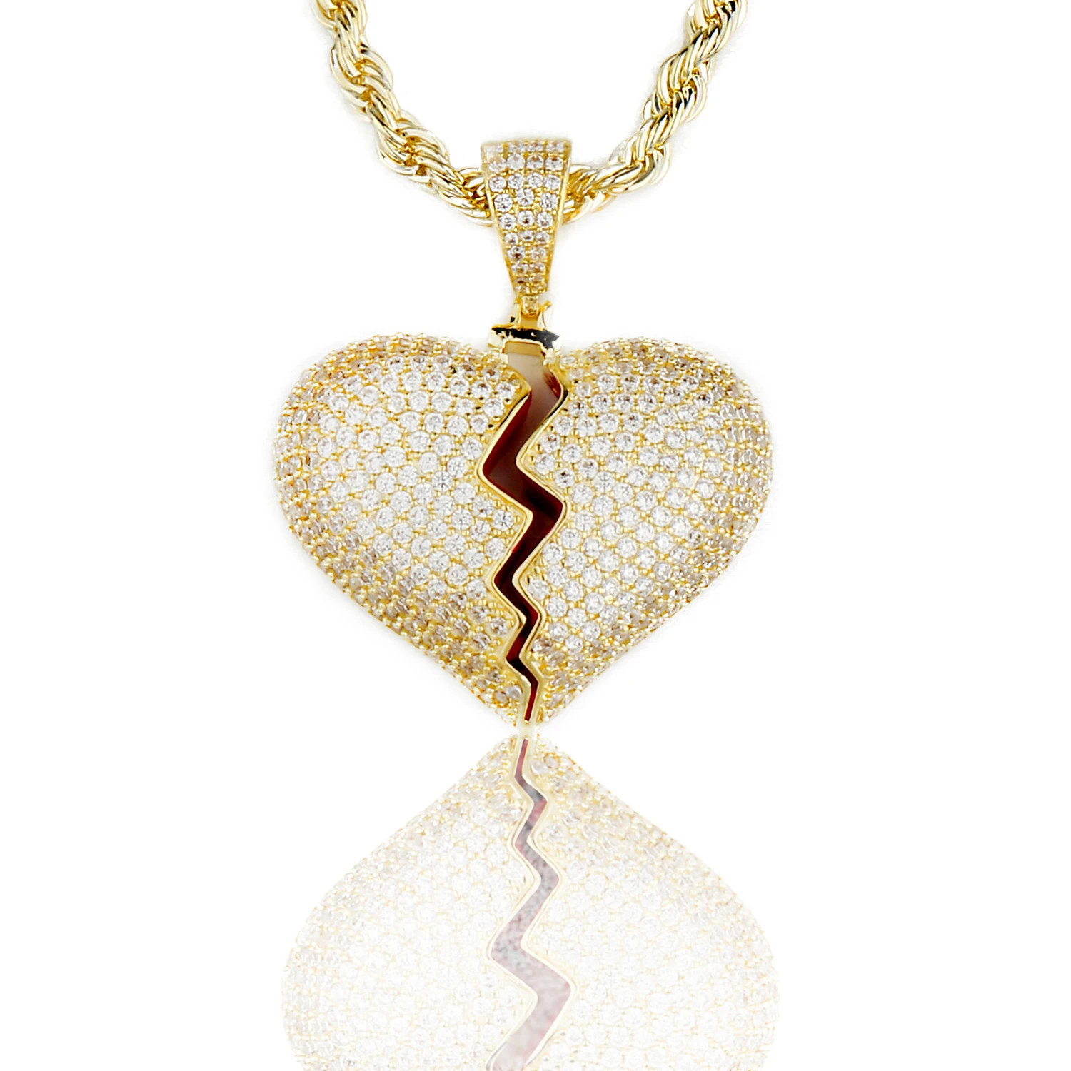 Hiphop heart break moissanite 925 sterling silver pendant heart pendant necklace custom pendant manufacturer