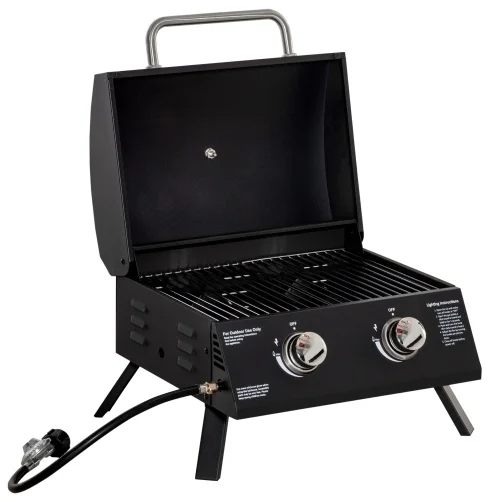 Black Portable Propane Gas Grill Arbecue Grill with 2 Burners for Outdoor Cooking Camping