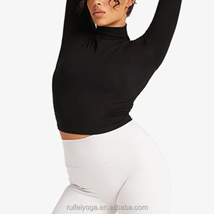 Wholesale Custom Logo Women High Neck Gym Woman Yoga Long Sleeve Top Sports Workout Running Leisure Yoga Top
