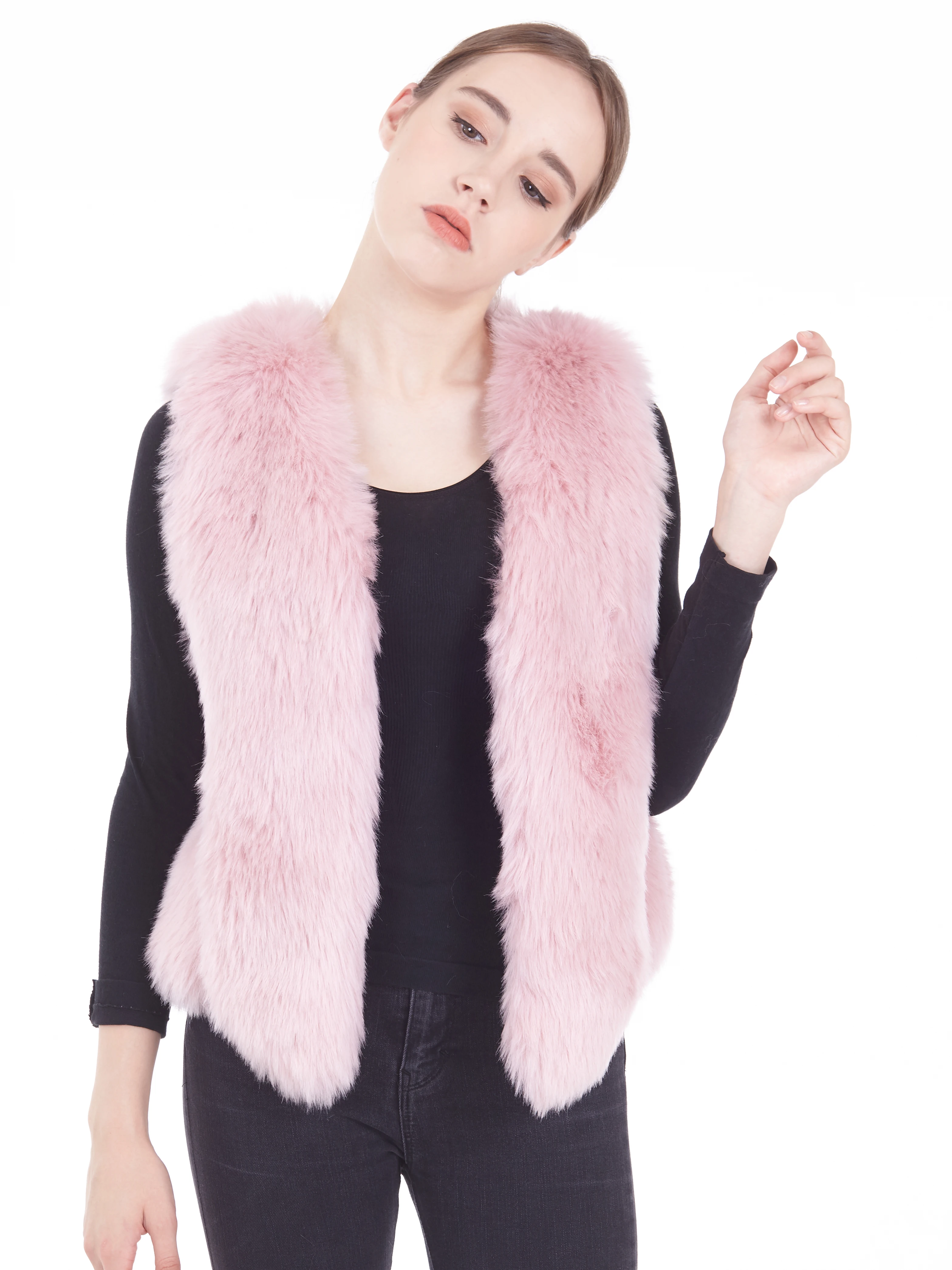 2023 Wholesale Classic Style Fashion Sleeves Women Faux Fur Waist Vest Short Vest for winter