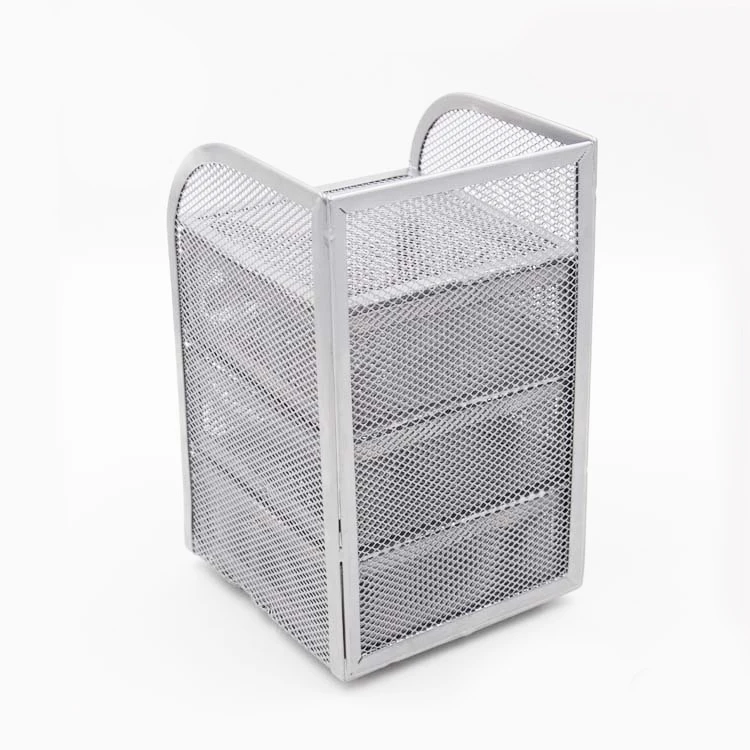 Hot home office supplies new metal grid pencil case three movable drawer storage box