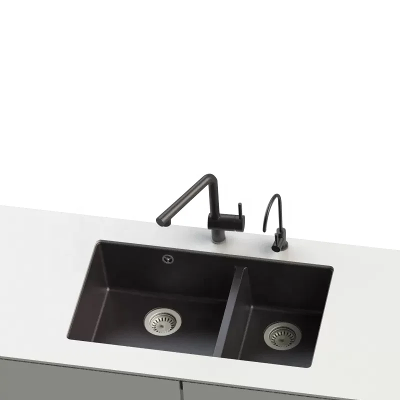 SHKRT (76x46)29' Double Bowl 60/40 Undermount Quartz Kitchen Sink Constructed From Quartz & PMMA with Heat Resistant to +500°F