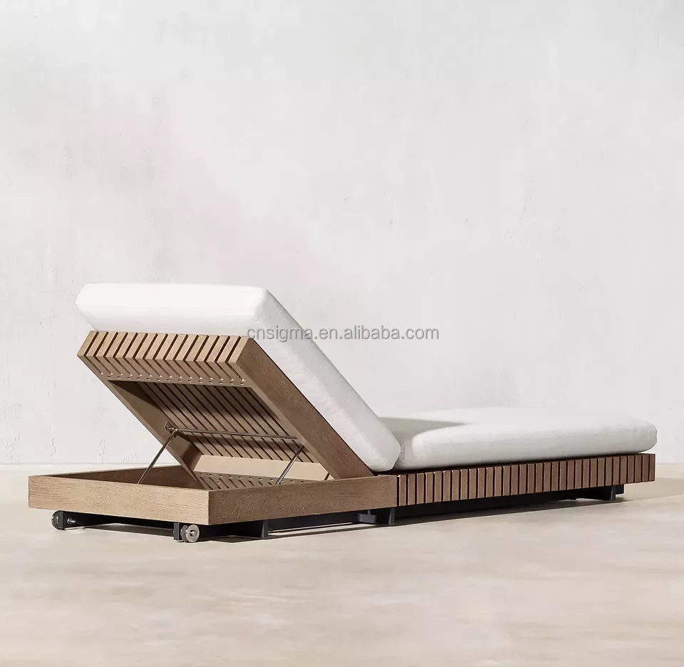 Customized beach pool sun lounger garden furniture adjustable teak chaise lounge with cushion