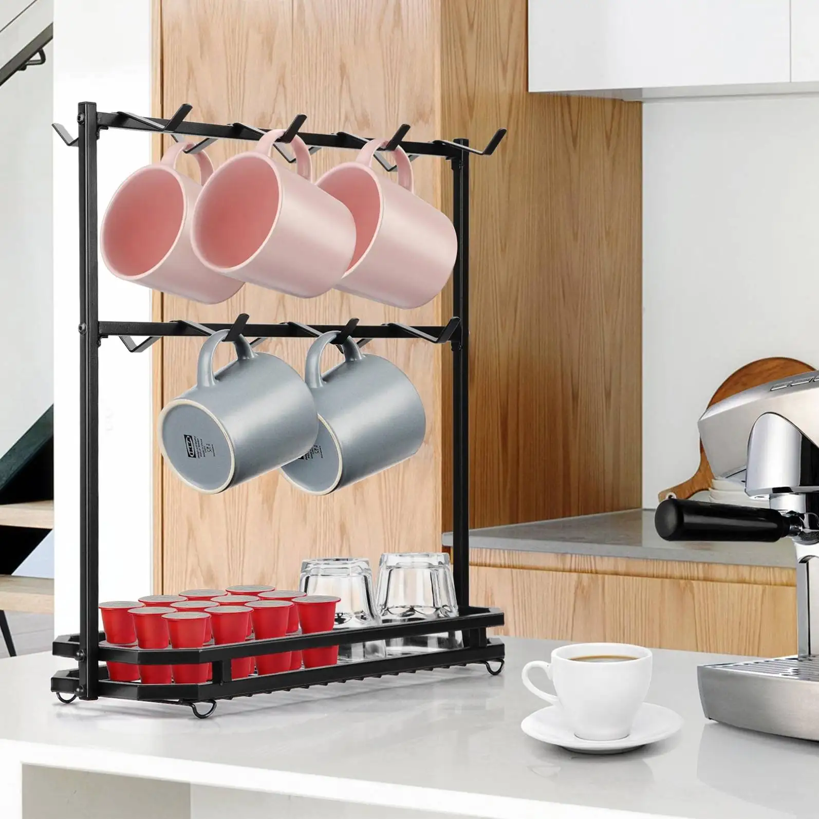 Large Holder Stand Countertop 2 Tier Counter Display Storage Metal Wire Tea Cup Hold Mug Rack