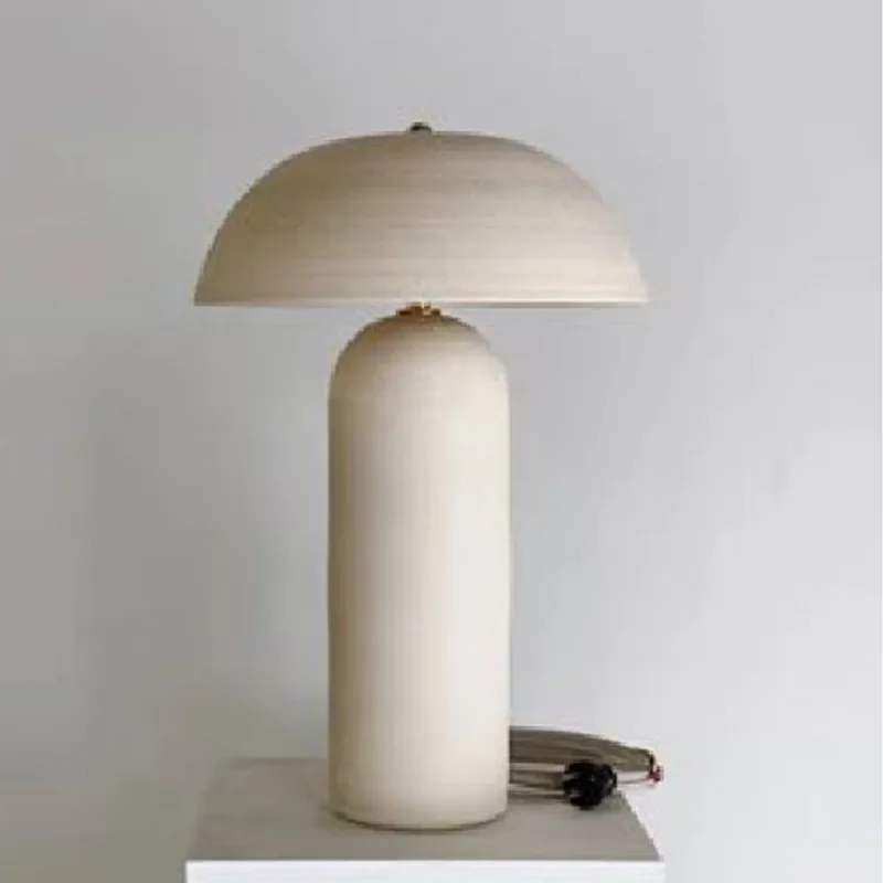 Elegant Modem Wab-Sabi Ceramic Large Desk Lamp Soft Grey Fabric Shade Nordic Design Style Indoor Use Custom Packing Dimension