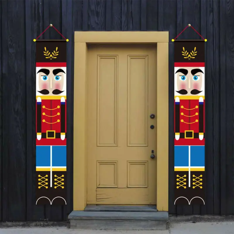 Christmas Nutcrackers Porch Banner 14 x 74 Inch Front Door Signs Xmas Decor Soldier Hanging Banner for Wall