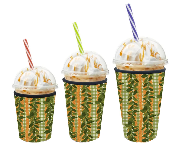 Hawaii Lei Flower Patterns Coffee Cup Holder Neoprene Reusable Sleeves for Coffee Cup 16-32oz Set