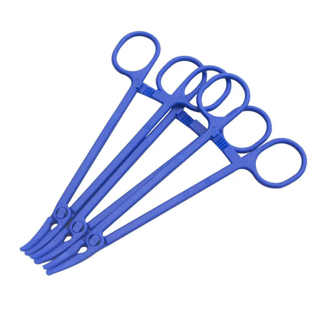 Medical Plastic Hemostat Forceps Long Curved Sharp Mouth Pliers Surgical Cotton ball Sponge Clamp