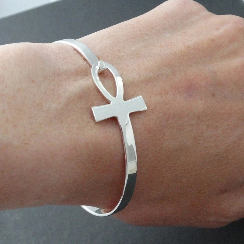 Ankh Cross Bracelet for Women Stainless Steel Key of Life Bangle Bracelet Female Egypt Religious Jewelry