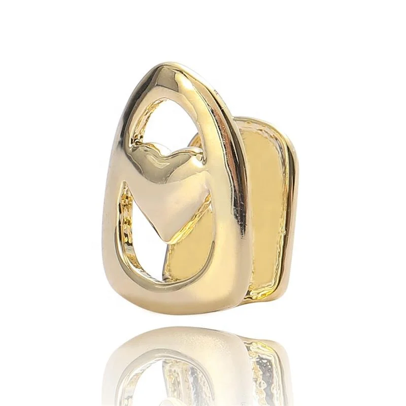 Wholesale Vampire dentures jewelry real gold plating hip hop brass single hollow heart grillz teeth