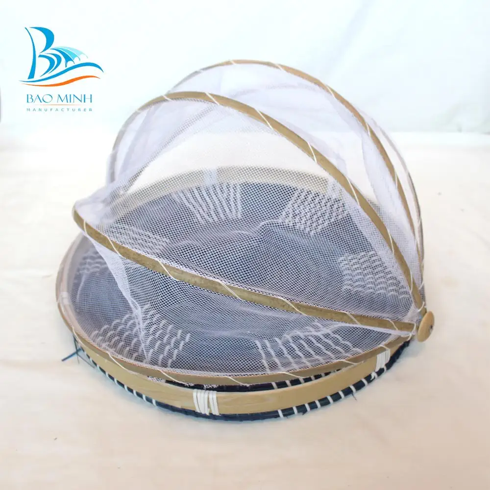 
Round bamboo food cover lid with patterned bottom from Vietnam 