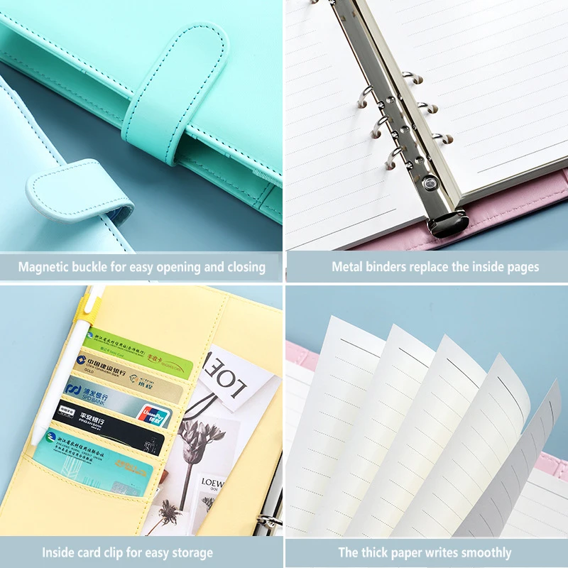 HongShun pu leather planner organizer cute notebook custom planner A5 macaron a6 binder budget binder with cash envelopes