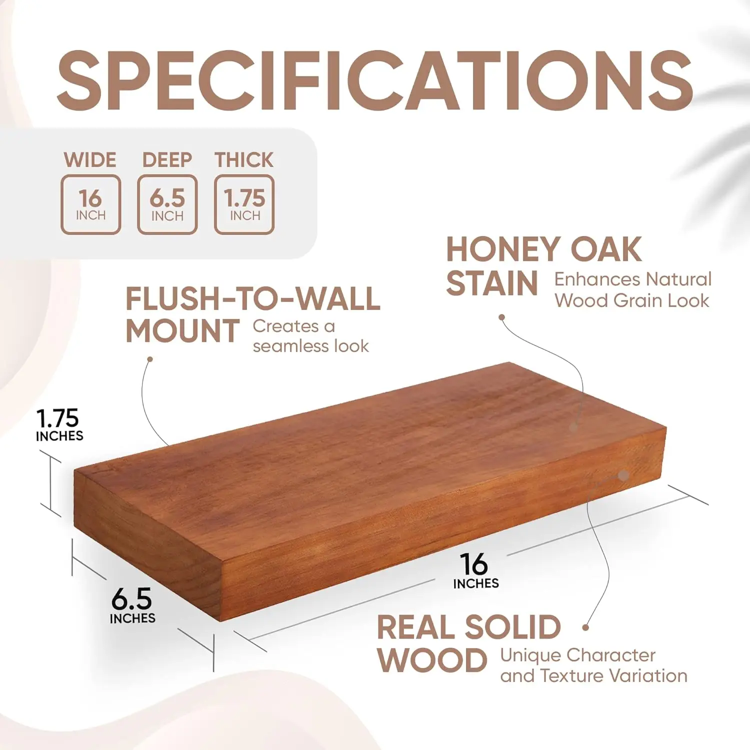 Solid Wood Wall Shelves with Enhanced One-Piece Brackets for Kitchen/Bathroom/Bedroom/Living Room Storage,